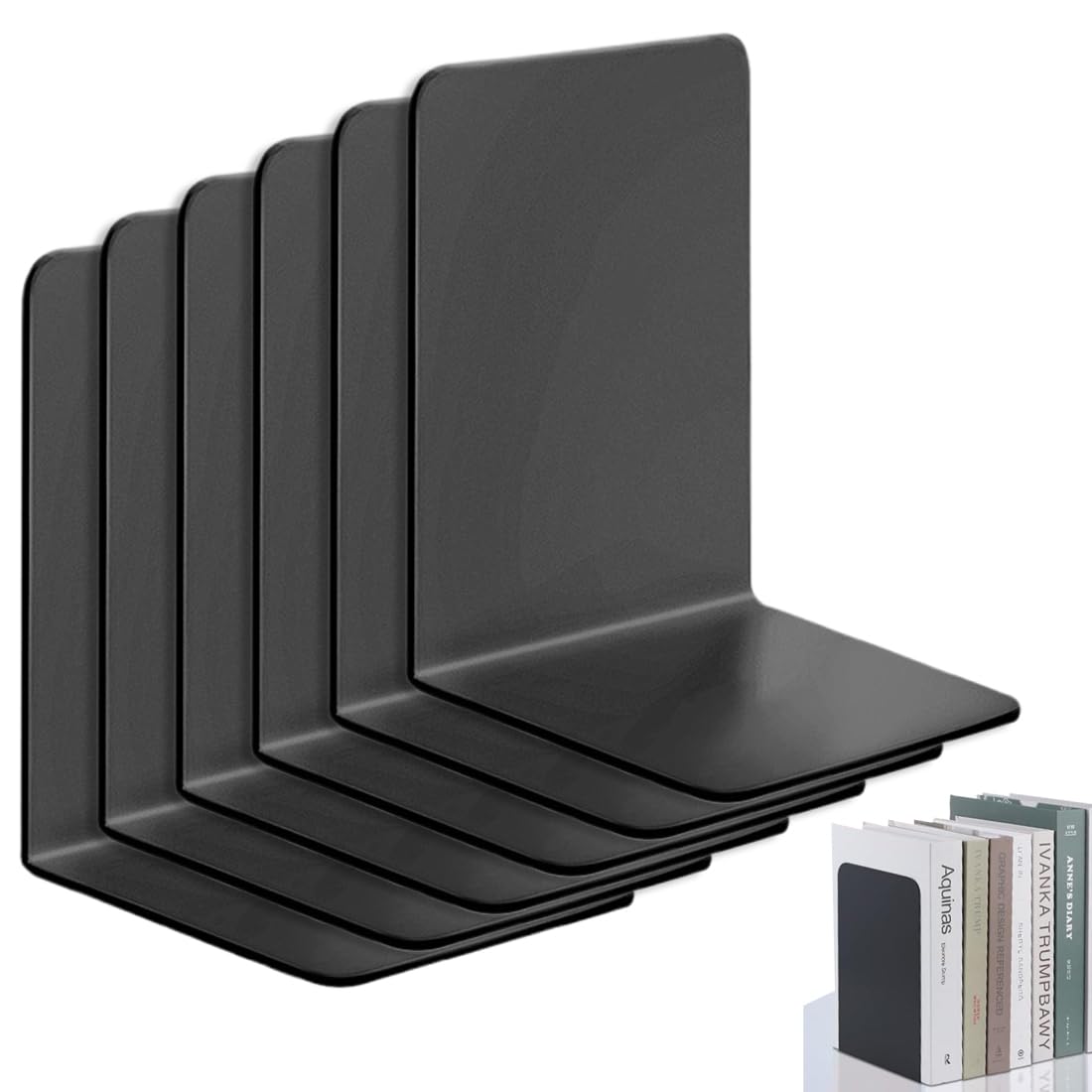 Fermalibri in metallo nero 17 x 12 x 11,8 cm antiscivolo 6 pezzi per libreria