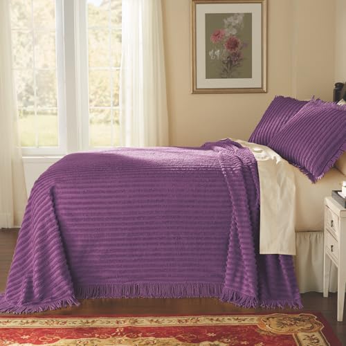 BrylaneHome Oversized Extra Wide Cotton Chenille Bedspread with Fringed Hems - Queen, Peacock