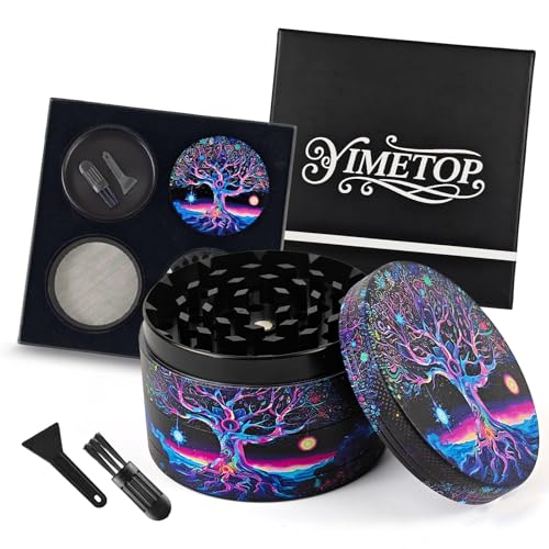 YIMETOP Grinder Große Crusher 63 mm Grinder Baum-Design Gewürzmühle Pollen Grinders Metall 4-teiliges Set für Spice Gewürze