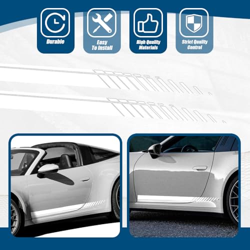 Image of 2Pcs Sports Racing Stripe Graphic Stickers, Side Door Vinyl Decals, Universal Car Decoration Accessories (White)