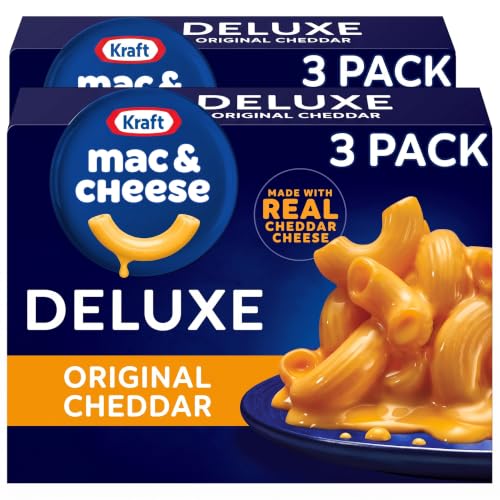 Kraft Deluxe Mac and Cheese, 3 Boxes, for Easy Dinner or Dinner Sides, Original Cheddar Flavor, No Artificial Flavors or Dyes, 14 oz (Pack of 6)