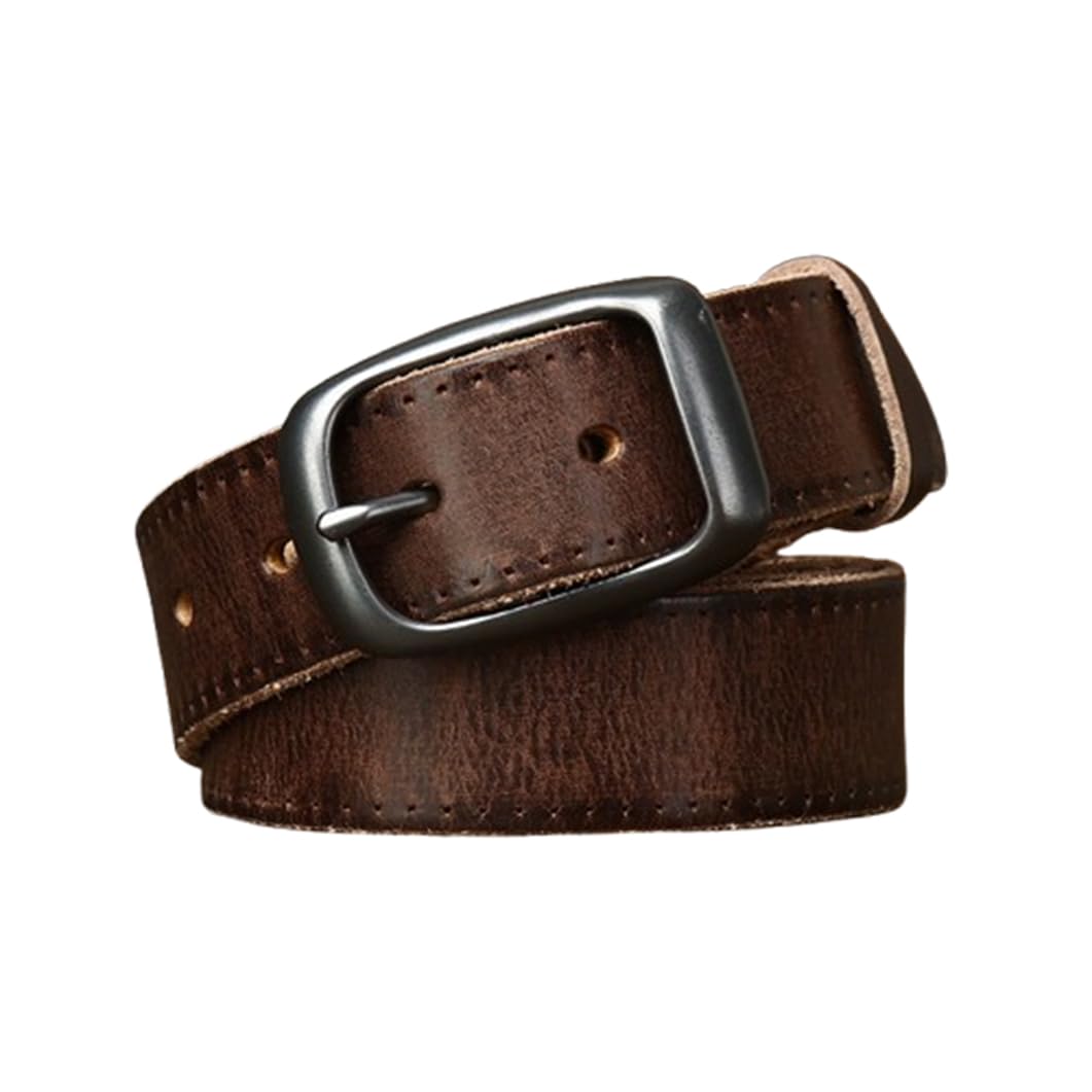 Dornschließe Antik Beiläufige Gürtel 3,3cm Breit 4mm Dick, Vollnarbenleder Handgemachter Vintage Ledergürtel Für Männer Und Frauen(115cm/45, Coffee)
