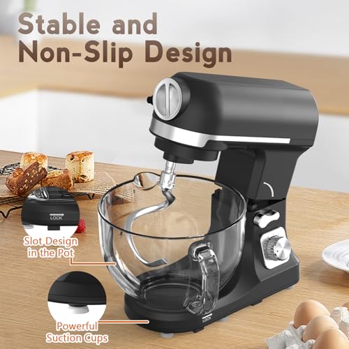 Stand Mixer with Meat Grinder, 5.5L Food Mixers, Food Grinding Mincing Machine, Sausage Maker Meats Mincer, 6 Speeds Pulse Function, 10 Accessories, Hook, Whisk, Beater, Blender, Mincer, Sausage Maker - Image 4