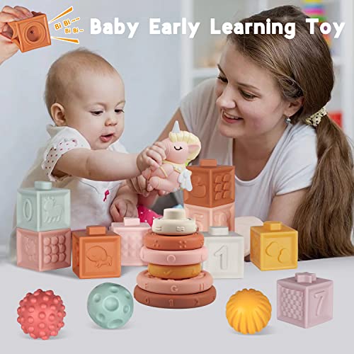 Weilim Montessori Toys For Baby Soft Stacking Blocks Rings Balls Sets With Unicorn 3 In 1 Baby Toys Bundle For Babies 6-12 Months Sensory Toys For Toddlers 9-18 Months Infant Teething Bath Toy #TOP4
