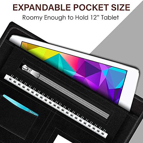 Image of FEDUS Black Document File Folder Certificate Foolscap Size(Bigger Than A4 Size) 4 Ring File Folder for Document Leatherette Document Holder,Portfolio,Executive File for 25 Leaf (300 Micron)
