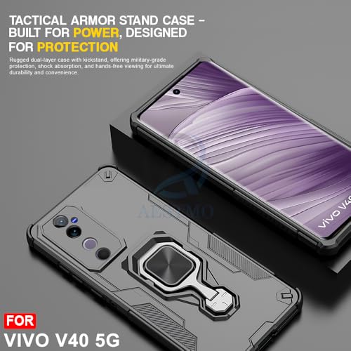 Image of AESTMO Armor Back Cover for Vivo V40 / V40 Pro / T3 Ultra 5G | Ring Holder & Kickstand & Camera Protection in-Built | 360 Degree Protection Back Case Cover For Vivo V40 / V40 Pro / T3 Ultra 5G (Black)