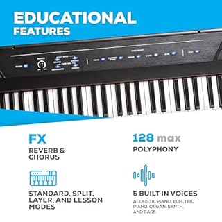 Alesis Recital - 88 Key Digital Piano Keyboard with Semi-Weighted Keys, 2x20W Speakers, 5 Voices, Split, Layer and Lesson Mode, FX and Piano Lessons