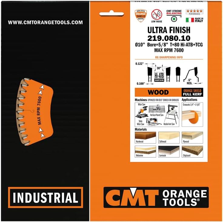 CMT 219.080.10 10-Inch Diameter 80 Teeth 5/8-Inch Bore Compound Miter and Radial Saw Blade