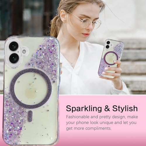 Image of mobistyle Glitter Cover Case for iPhone 16 | 6.1-Inch Compatible with Mag-Safe, Shiny Cute Bling Sparkle for Women and Girls Phone Cover iPhone 16 (Purple)