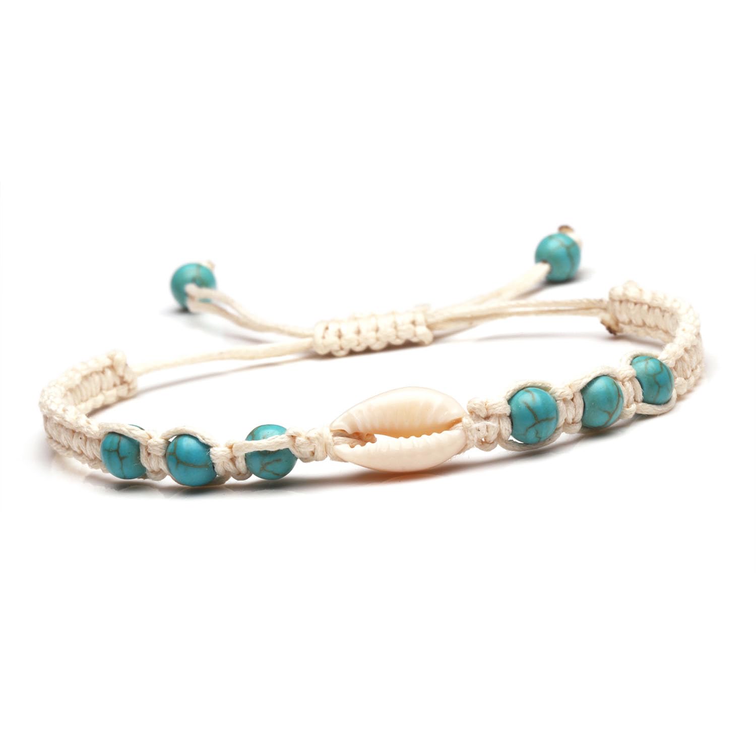 2 sztuki bransoletek w stylu boho, turkusowa, z kamienia naturalnego, ręcznie tkana, regulowana, na lato, hawajską plażę, biżuteria dla dziewcząt i kobiet, einstellbar, Skorupa naturalna i