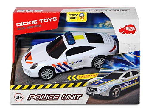 Dickie Toys 203712014ST1 - Holländischer Polizeiwagen Porsche, 15 cm, 1-32, Friktion, Licht und Sound, ab 3 Jahren