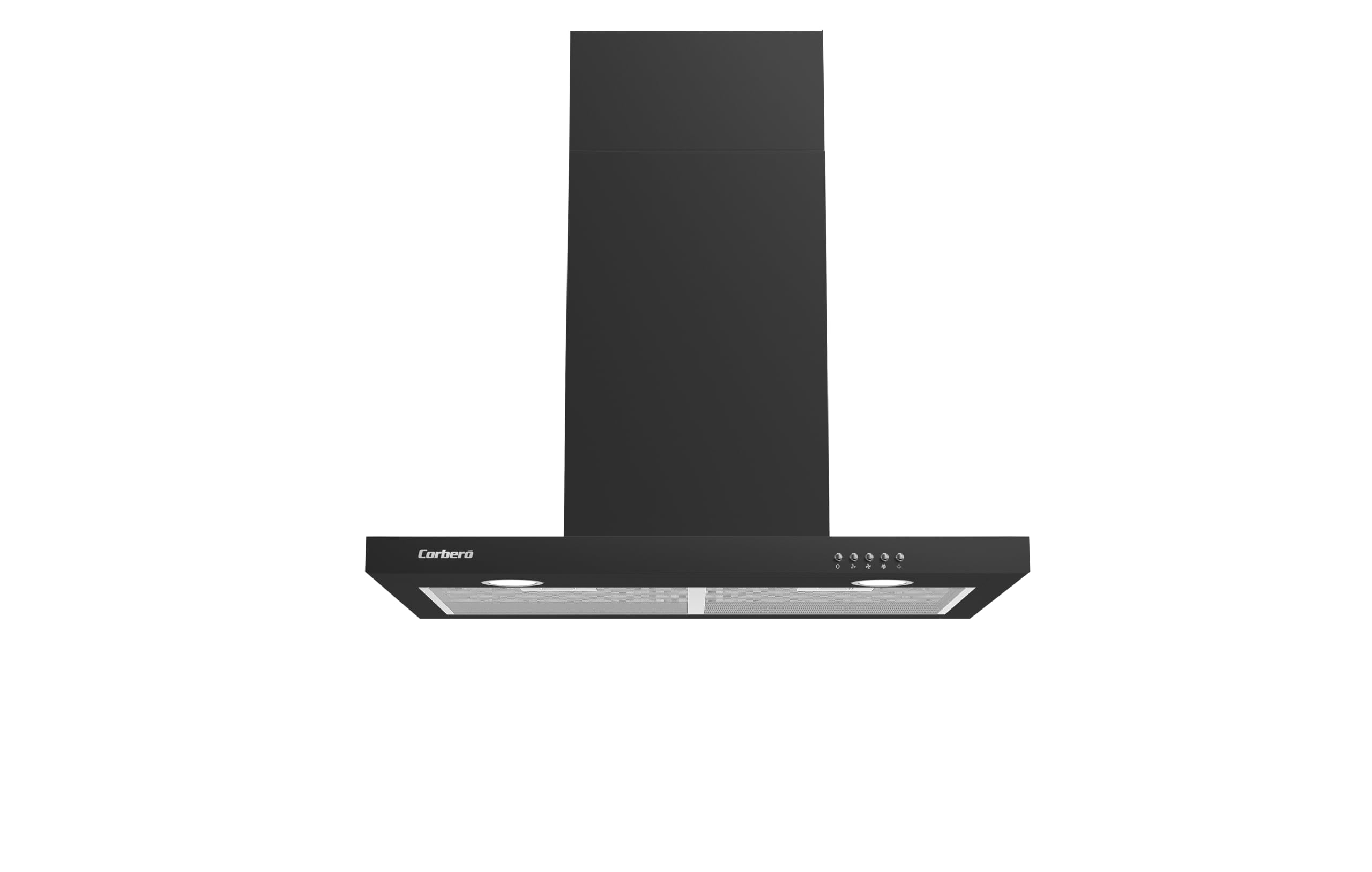 Corbero - Campana Decorativa Horizontal | 70 cm | VOSTOK760B | Caudal 647,7 m3/h | 165W | 3 Velocidades | 2 Filtros de Aluminio | Filtro de Carbón | Eficiencia Energética A, Negro