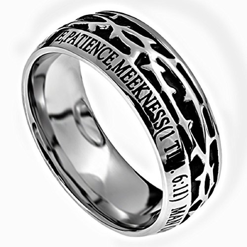 Spirit & Truth Man of GOD Christian Mens Stainless Steel 10mm Abstinence Crown of Thorns 1 Timothy 6:11 Comfort Fit Chasity Ring - Guys Purity Ring2