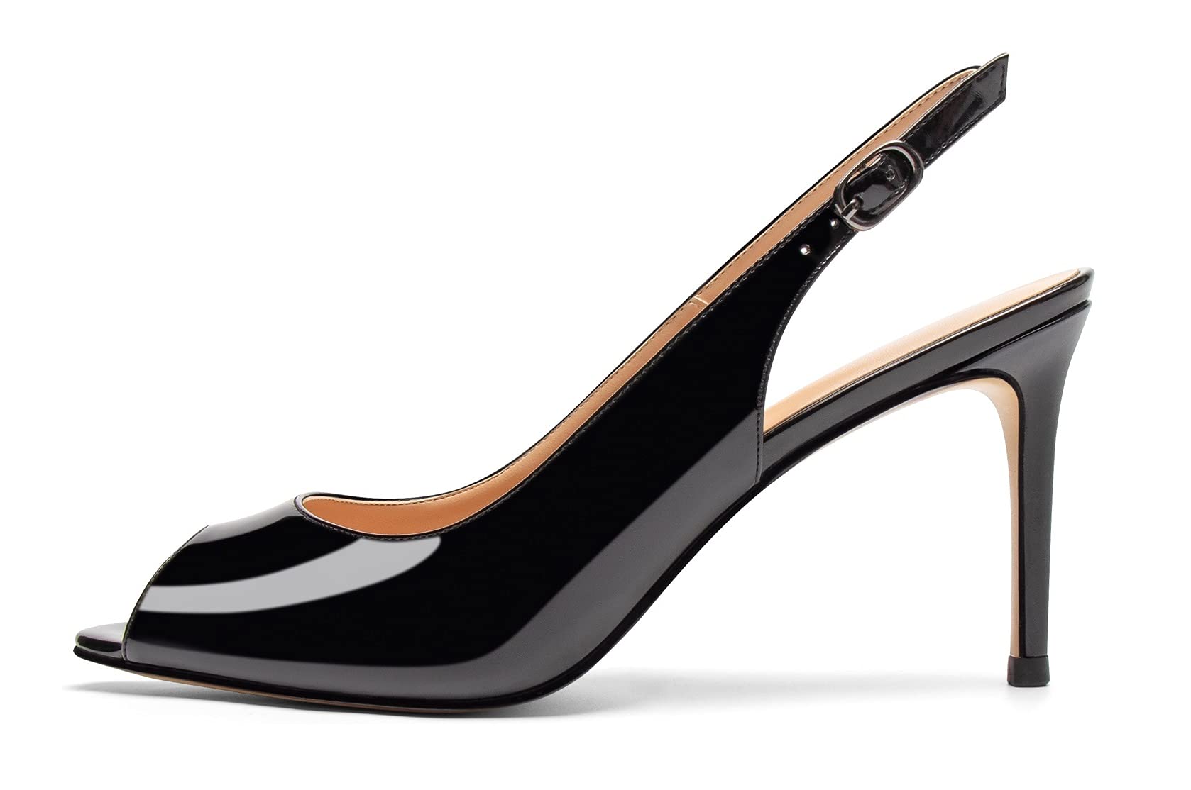 MettesallyMettesally Women's Peep Toe Heels Slingback Sandals Kitten High Heel Ankle Strap Heeled Sandals Pumps