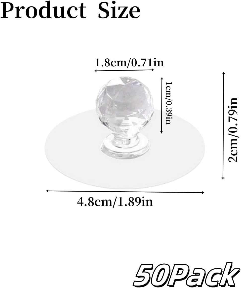 50Pcs Clear Adhesive Knobs, Self Adhesive Cabinet Knobs, Non-Perforated Acrylic Crystal Drawer Knobs, Self Adhesive Pull Handles for Wardrobe, Kitchen Cupboard Bathroom Dresser Furniture