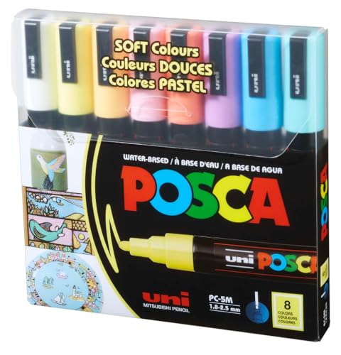 Image of POSCA PC-5M Marker | 1.8-2.5 mm Bullet Shaped Tip (Pastel, Pack of 8)