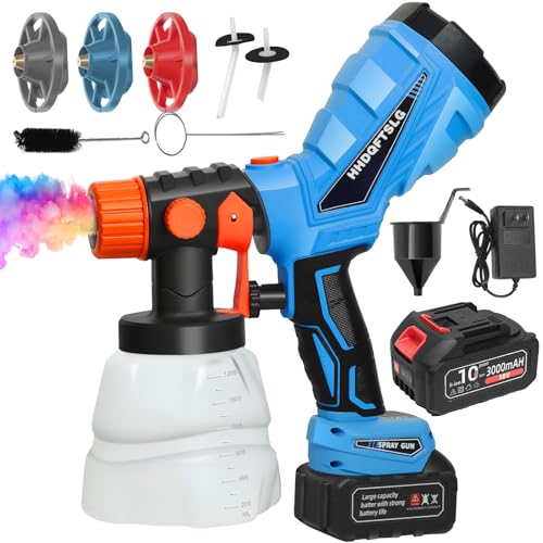 Cordless Paint Sprayer with 3000mAh, Electric Paint Sprayer Gun with 1200ML & 250ML Container, 4 Nozzles and 3 Patterns, Airless HVLP Paint Sprayer for Furniture,Cabinets,Walls,Door,Garden Chairs