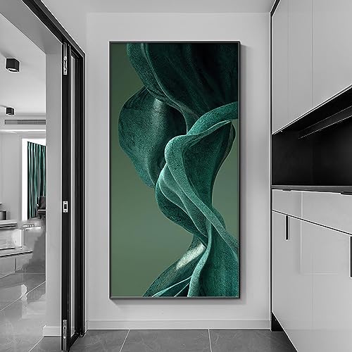 Peinture murale abstraite vert et blanc pour habiller un mur vide de couloir KEBIA 30x60cm