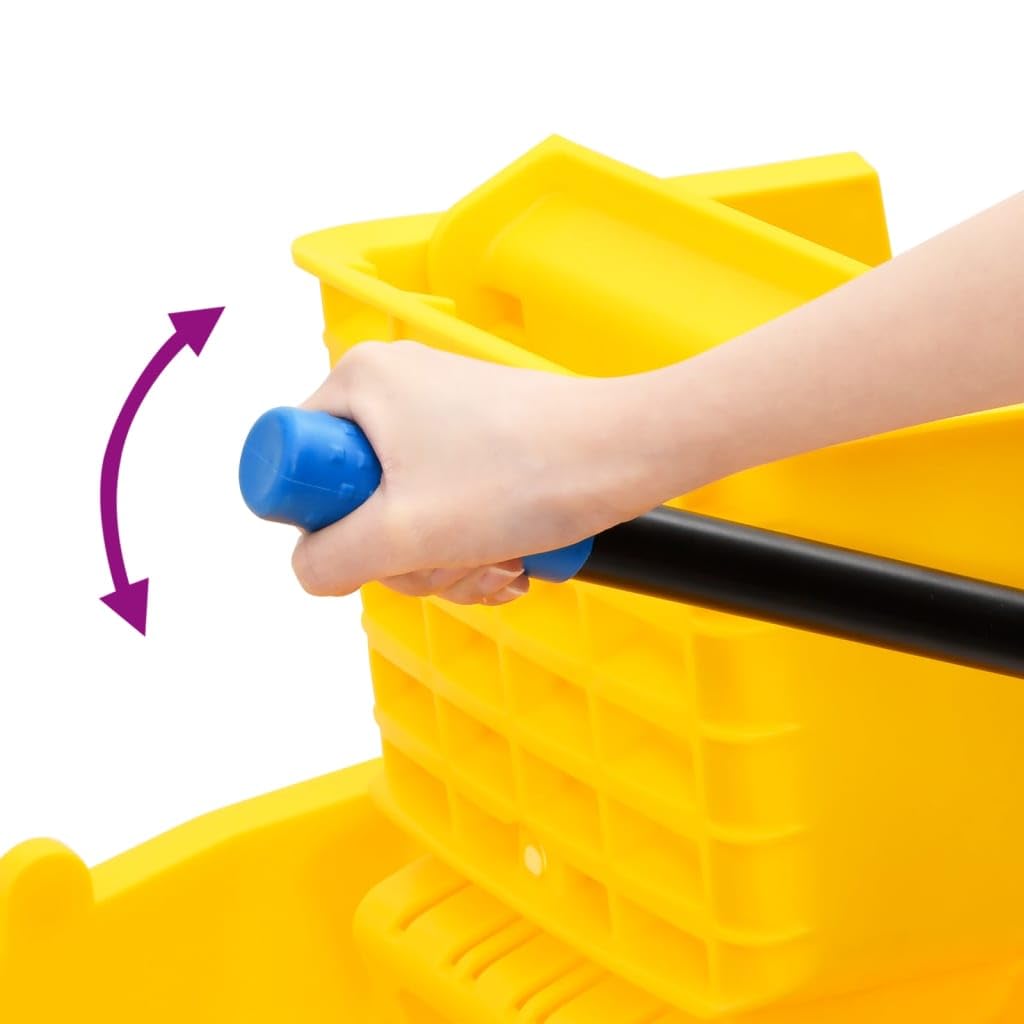Cubo de fregona con prensa y ruedas amarillo 36 L polipropileno resistente con mango y señales de advertencia para oficina, restauración, hospital, limpieza de edificios