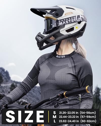 Image of OutdoorMaster Full Face Mountain Bike Helmet, Lightweight for BMX /DH | PC + EPP, 27 vents, Removable liner, 2 D-rings, Goggle strap channel, Pivoting visor, Fits 57-62cm, For downhill /BMX /MTB