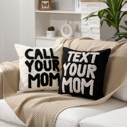 Mixweer 2 Pcs Call Your Mom Pillow Covers 18 x 18 Inch Linen Funny Call Your Mom College Room Throw Pillow Case Decor Dorm Essentials Decorative Cushion for Women