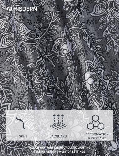 Image of HISDERN Extra Long Ties for Men Classic Floral Tie and Pocket Square Elegant Silk Necktie Handkerchief Set Wedding Party