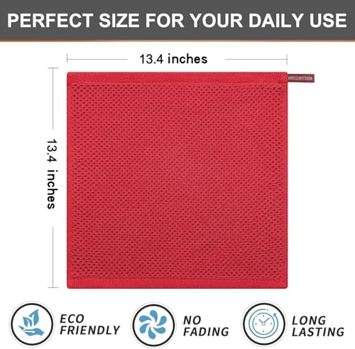 Image of 100% Cotton Kitchen Dish Cloths, 6 Pack Waffle Weave Ultra Soft Absorbent Dish Towels for Drying Dishes Quick Drying Kitchen Towels Dish Rags, 13.4 X 13.4 Inches (Bricks Red, Pack of 4)
