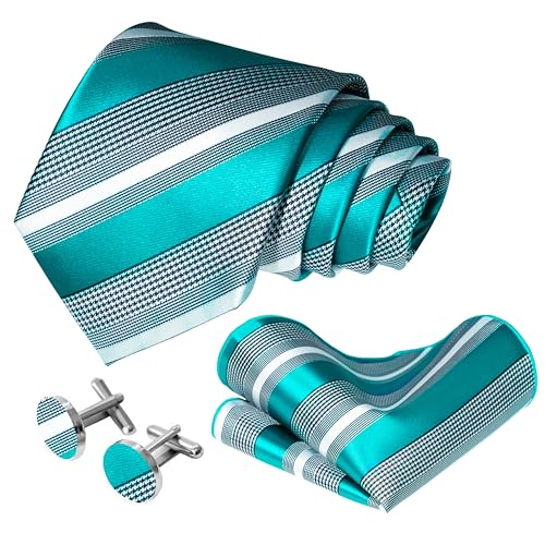 Image of 5PCS Mens Silk Tie, Pocket Square, Cufflinks, Drilled Tie Ring and Lapel Pin Set for Wedding Groom Party