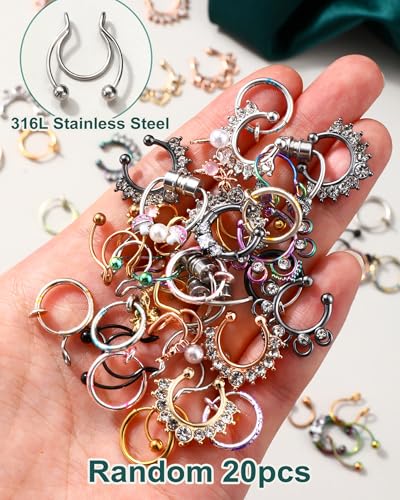 COCHARM Non-piercing Septum Ring, Random 20pcs Fake Hoop Septum Ring for Women Men, No Pain Faux Nose Ring Non Piercing4