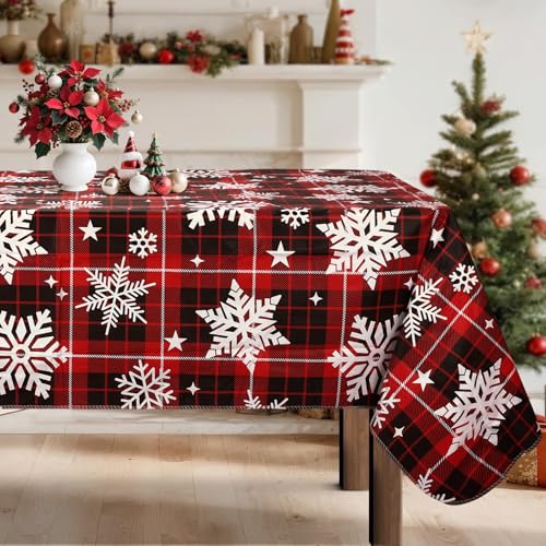 Arquiel Weihnachten Schneeflocken Tischdecke Rechteckige, Rot Schwarz...
