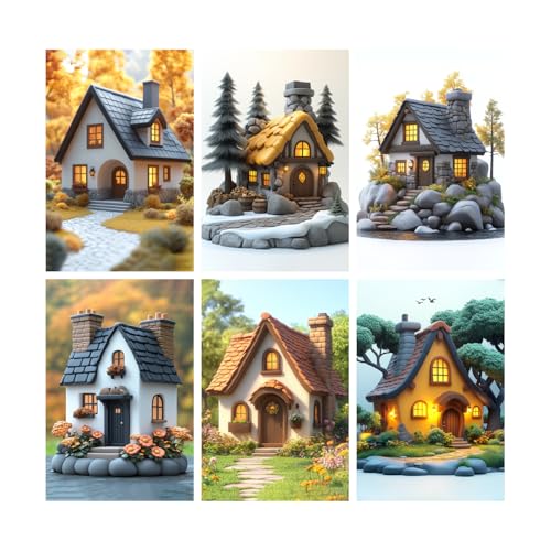 Image of SiddArtify Cottagecore Wall Art Prints Set - Whimsical House Poster Decor for Living Room Bedroom - 12x18 inch Sticker Pack of 6