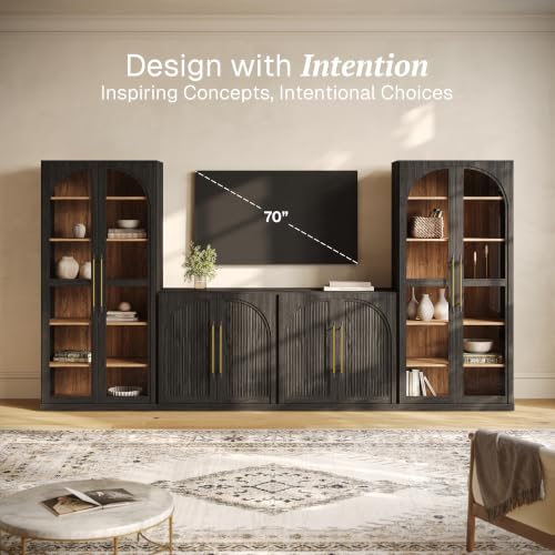 Image of BELLEZE Jagger 128 inch Wall Unit 3-Piece Modular TV Stand - Ebony