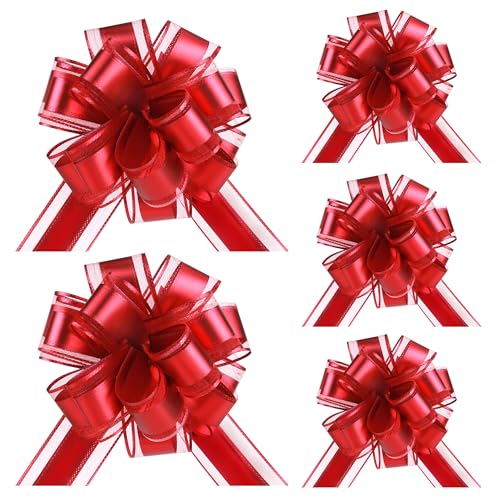 TYSM-CC 5 Piezas Gran Lazo de Regalo con Cinta de Regalo, Lazo de 15 cm de diámetro, Lazo de Regalo para Decorativos Boda, Año Nuevo, Fiestas, Navidad, Acción De Gracias