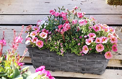 Pack of 2 Wicker Balcony Trough Planter Fence Planters Garden Outdoor Hanging Baskets
