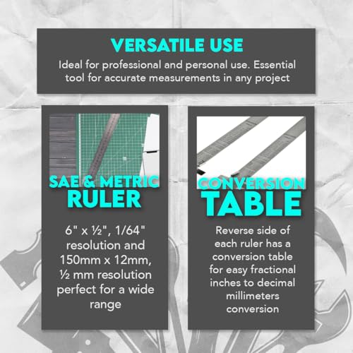 SE Stainless Steel SAE Metric Ruler Set - Stainless Steel Precision Ruler Measuring Tool - Detachable Clips - Set of 2 Pcs - 925PSR-2 - Image 5