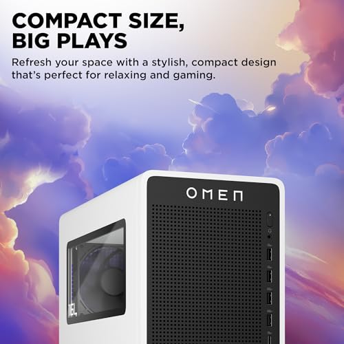 Image of HP OMEN 16L Gaming Desktop PC, AMD Ryzen 5 8400F, 16 GB RAM, 1 TB SSD, NVIDIA GeForce RTX 5060, Windows 11 Home, Microsoft Copilot, Panda Metal, TG03-0220 (2026)