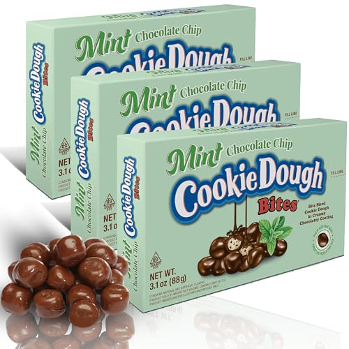 Cookie Dough Bites Mint Chocolate Chip Flavored Candy | 3.1 oz (Pack of 3) | The Original Edible Cookie Dough | Movie Theater Candy