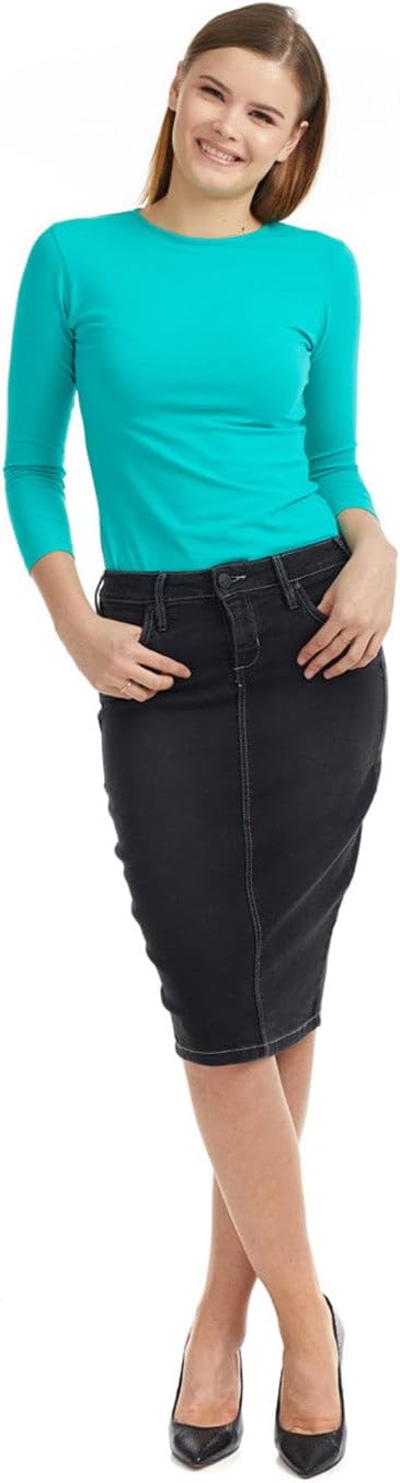 ESTEEZ Women’s Snug‑Fit 3/4 Sleeve High‑Neck Layering Tee – Soft Cotton‑Spandex - Image 2