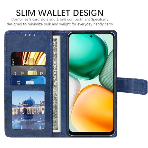 Image of Amazon Brand - Solimo Flip Leather Mobile Cover (Soft & Flexible Back case) for Honor X7c 5G (Blue)