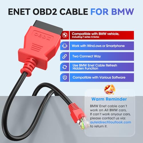 Image of Autel Ethernet to OBD Cable for BMW F Series Enet Cable, Ethernet Connector to OBDII Interface Cable for BMW F-Series Programming /Refresh Hidden Data /Car Diagnostic Coding