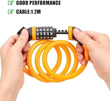 5 Digit Combination Resettable Bicycle Lock - 12mm x 120cm Steel Wire Chain, Cycle Chain, Fence, Gates, Door, Rails, Shed, Mounting Bracket, Sport Gear, Anti-Theft Bike Accessory - Yellow