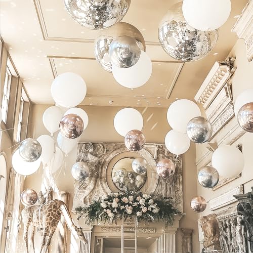 Image of PartyWoo Metallic Silver Large Round Giant Foil 4D Balloons 6pcs 22 Inch