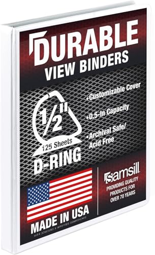 Image of Samsill Durable 0.5 Inch Binder, D Ring Binder, Customizable Clear View Cover, Pearl White, Holds 125 Pages