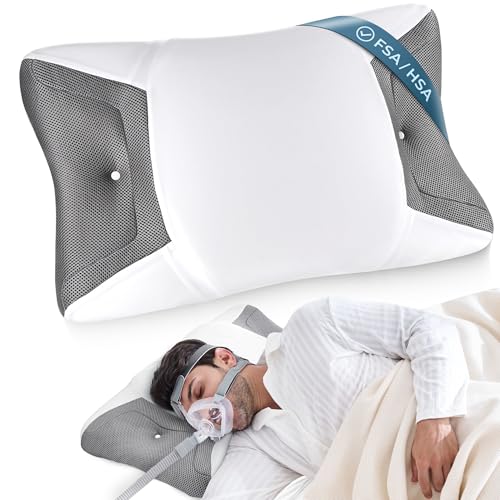 CPAP Pillow for Side Sleeping, Sleep Apnea Pillow for All CPAP Masks Users to Reduce Air Leaks & Masks Pressure, Memory Foam Pillow with Cooling & Breathable Pillowcase for Side Back Sleeper