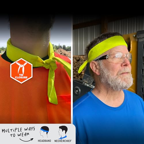 Image of Cooling Bandana, Fire Resistant, Evaporative Polymer Crystals for Cooling Relief, Tie for Adjustable Fit, Ergodyne Chill Its 6700FR,Lime
