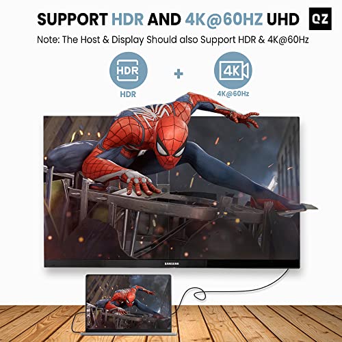 Image of QZ Displayport to HDMI Cable, DP to HDMI Cable, Unidirectional, DisplayPort 1.4, HDMI2.0, 4K 60Hz, Black, 1.8 Meter