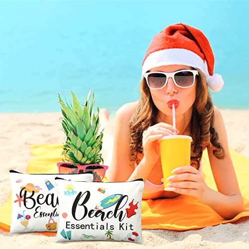 Chunful 12 Pcs Makeup Bag Summer Themes Cosmetic Bag Bulk Portable Essentials Kit Survival Kit Flamingo Palm Leaves Cosmetic Pouch with Zipper for Women Travel Accessories(Beach)4