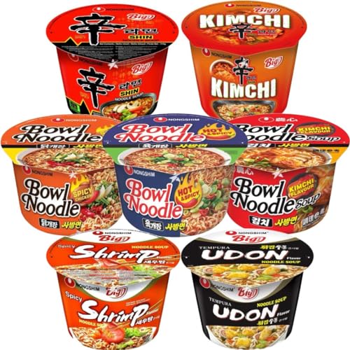 Nongshim Shin Ramyun & Spicy Ramen Instant BIG BOWL Noodle Soup (5 Bowls, 5 Different Flavours)