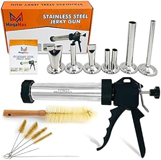 MogaMax Stainless Steel Jerky Gun | Meat Gun | Jerky Maker with 6 Stainless Steel Nozzles and 7 Cleaning Brushes | Beef Jerky Maker | 1 Pound |