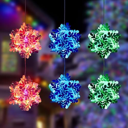 Sfere da appendere ad energia solare per esterni, con grado di impermeabilità IP65, per illuminazione decorativa da giardino e patio, con design unico a fiocco di neve per un'atmosfera notturna (rosa